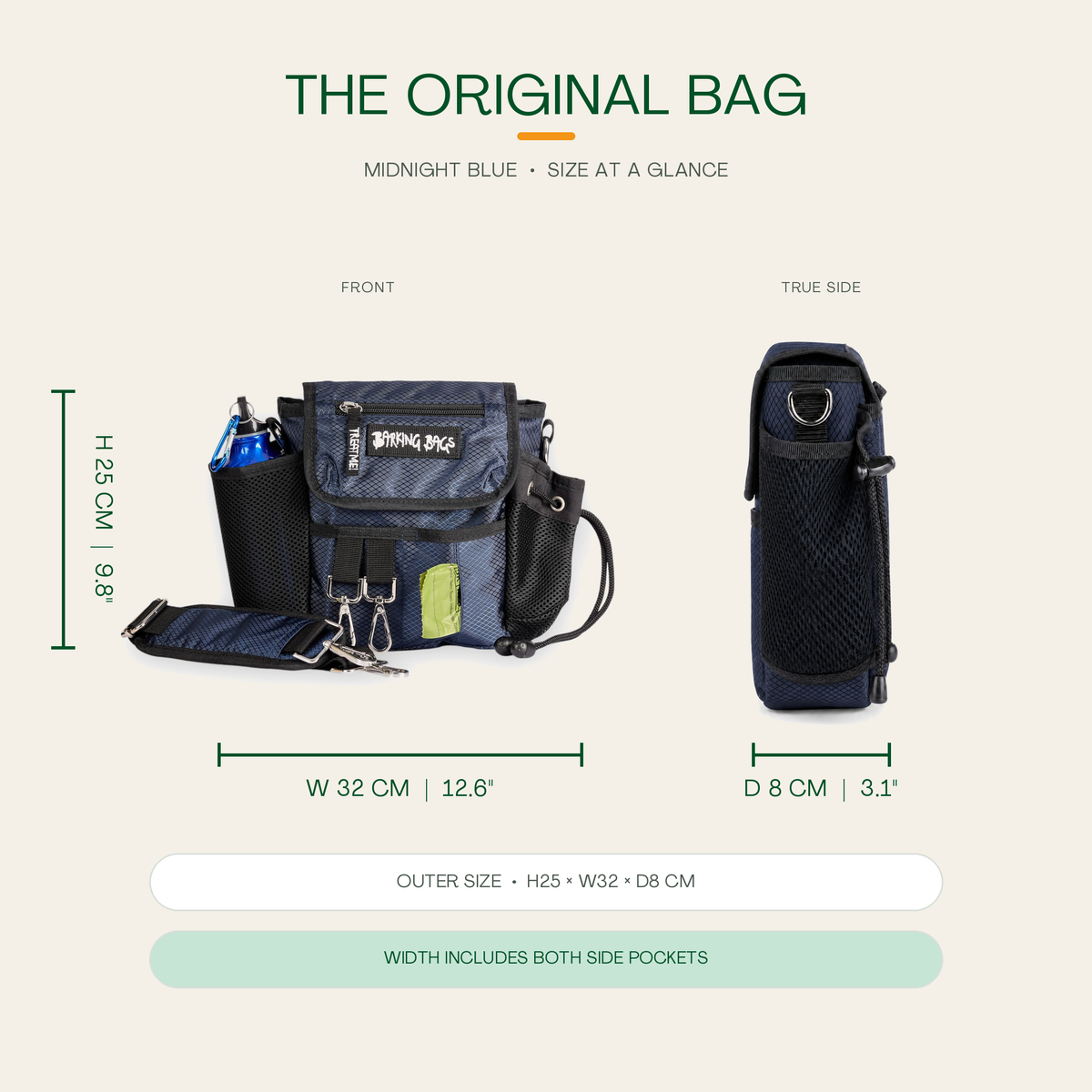 Midnight Blue Original Bag – dimensions