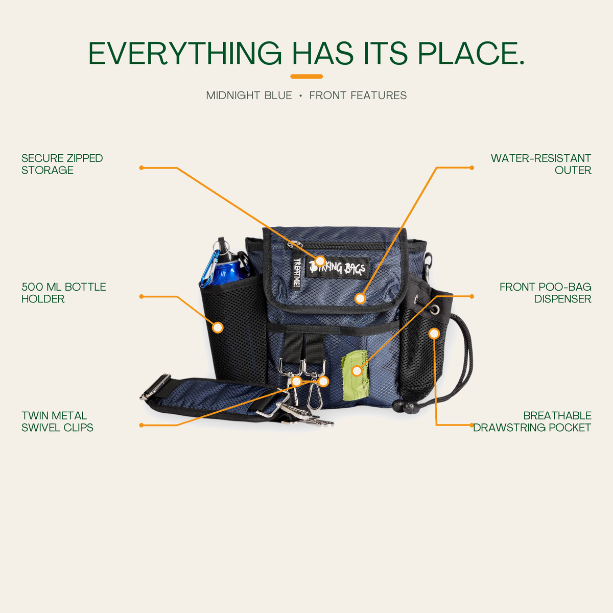 Midnight Blue Original Bag – front features